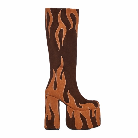 Dolls Kill Shoes - Dolls Kill Brown Current Mood Up In Flames Platform Boots